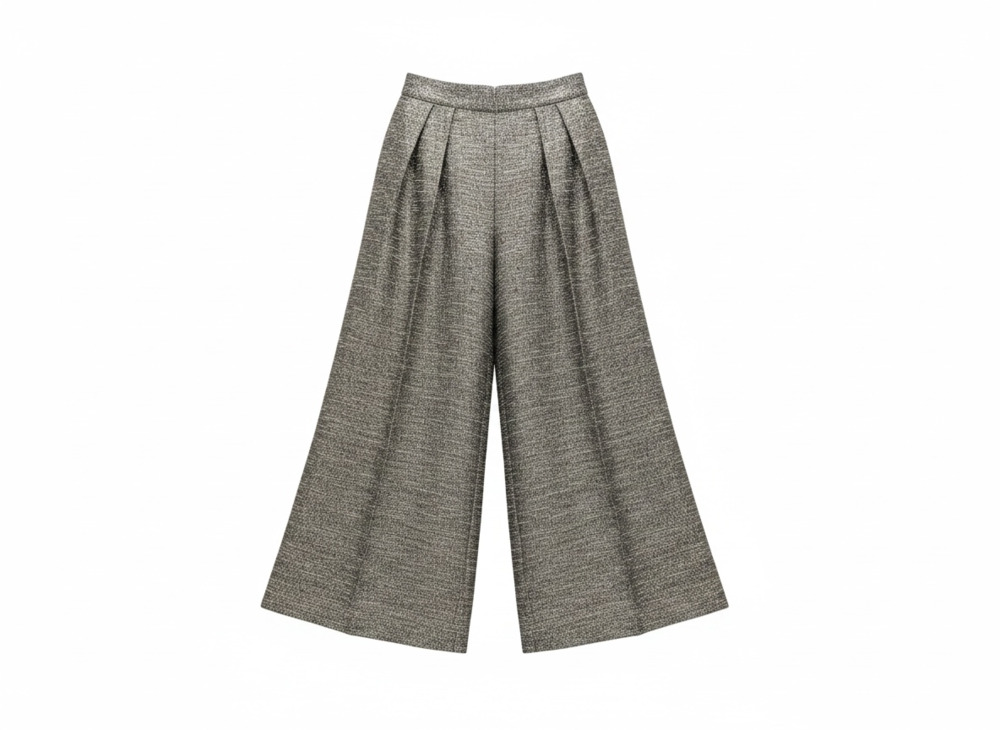alice + olivia Metallic Gold Tweed Pleated Wide-Leg Culottes Party Festive